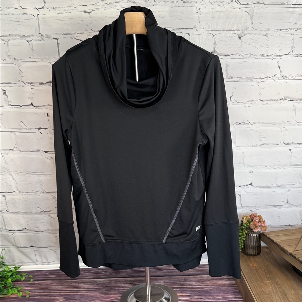 Marika Black Cowl neck Pullover Long Sleeve with White Logo
